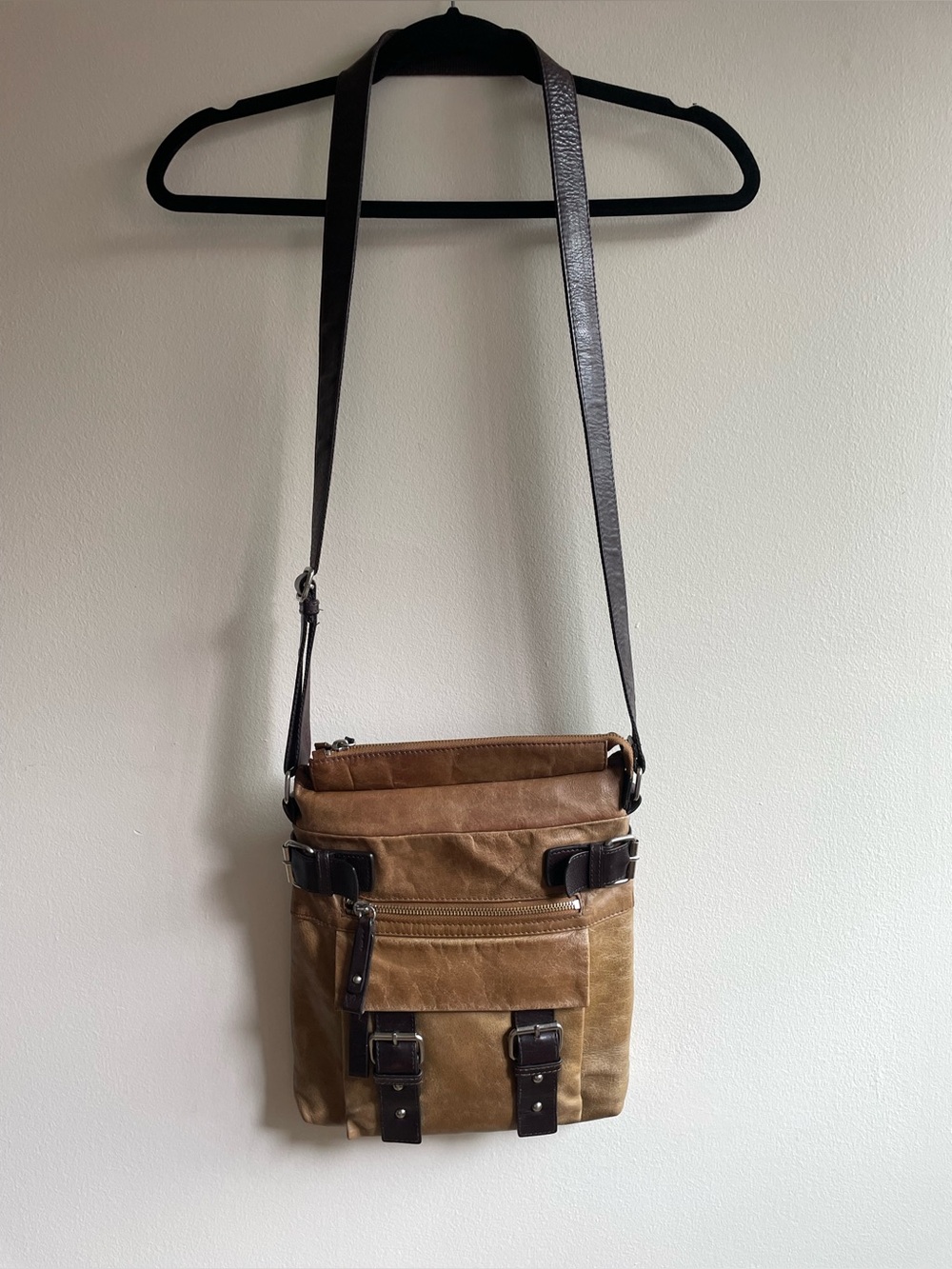 Danier Genuine Leather Brown Crossbody Messenger Utility Bag